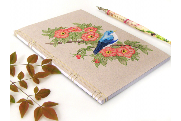 Cute Blue Bird on Wild Red Roses by Fabulous Cat Papers