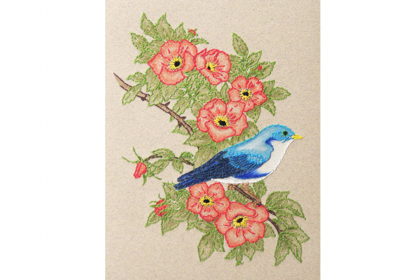 Cute Blue Bird on Wild Red Roses by Fabulous Cat Papers