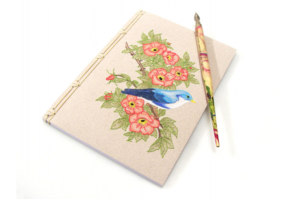 Cute Blue Bird on Wild Red Roses by Fabulous Cat Papers