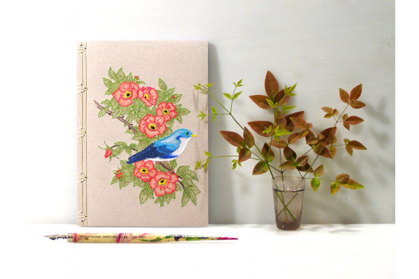 Cute Blue Bird on Wild Red Roses by Fabulous Cat Papers