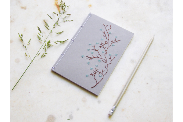 Blooming Branch. Gray Small Notebook by Fabulous Cat Papers