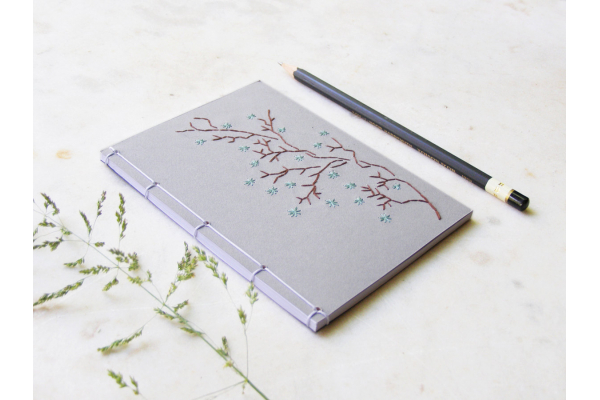 Blooming Branch. Gray Small Notebook by Fabulous Cat Papers