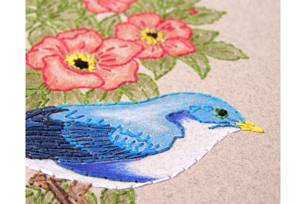 Cute Blue Bird on Wild Red Roses by Fabulous Cat Papers