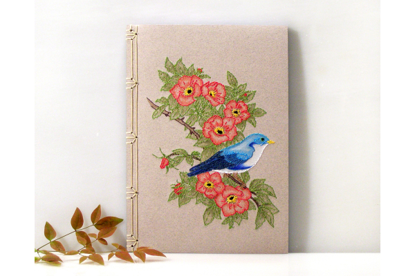 Cute Blue Bird on Wild Red Roses by Fabulous Cat Papers