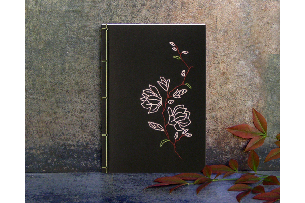Magnolia on Black. Embroidered Notebook by Fabulous Cat Papers