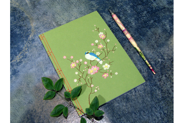 Spring Journal. Blooming Branch with a Little Blue Bird by Fabulous Cat Papers