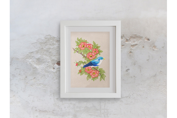 Cute Blue Bird on Wild Red Roses by Fabulous Cat Papers