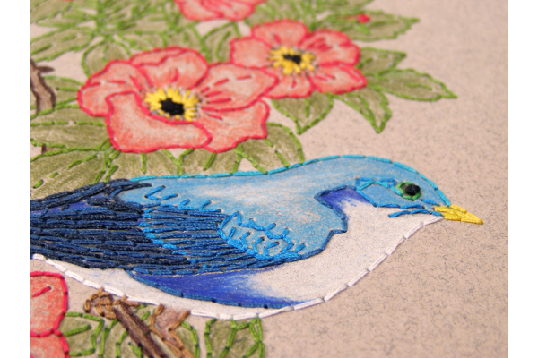 Cute Blue Bird on Wild Red Roses by Fabulous Cat Papers