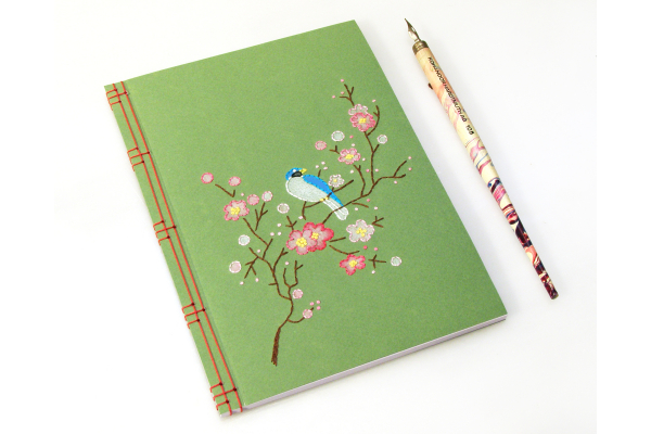 Spring Journal. Blooming Branch with a Little Blue Bird by Fabulous Cat Papers