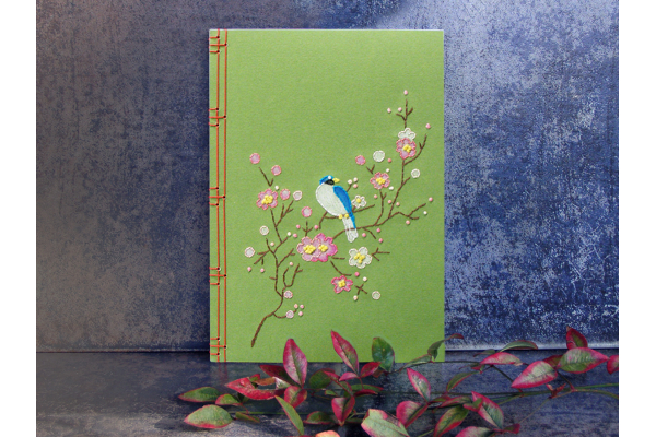 Spring Journal. Blooming Branch with a Little Blue Bird by Fabulous Cat Papers