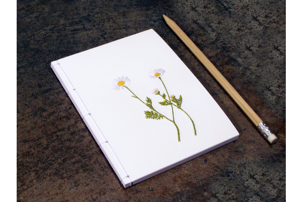 Chamomiles. Cute Embroidered A6 Notebook by Fabulous Cat Papers
