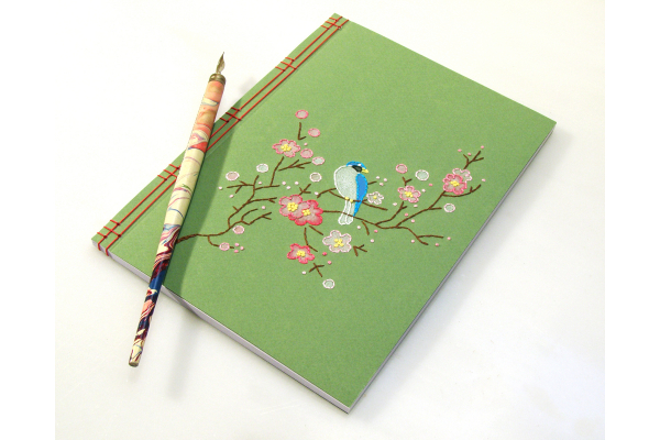 Spring Journal. Blooming Branch with a Little Blue Bird by Fabulous Cat Papers