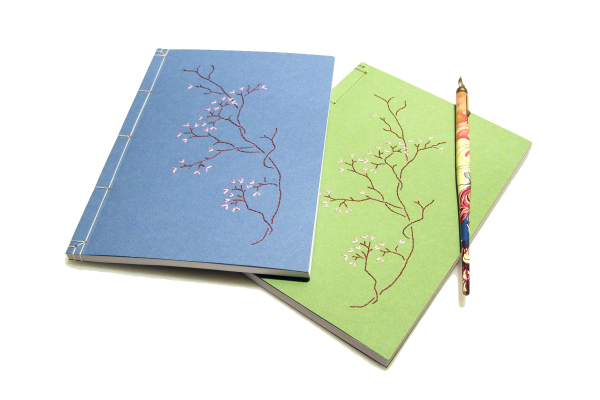 Sakura on Green or Blue Journal by Fabulous Cat Papers