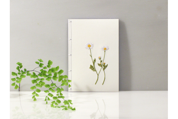 Chamomiles. Cute Embroidered A6 Notebook by Fabulous Cat Papers