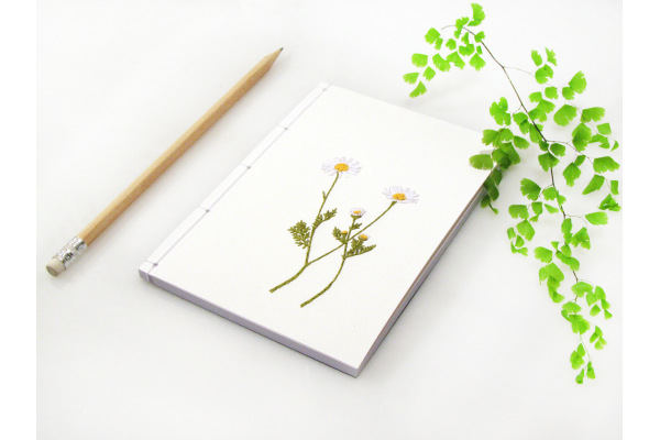 Chamomiles. Cute Embroidered A6 Notebook by Fabulous Cat Papers