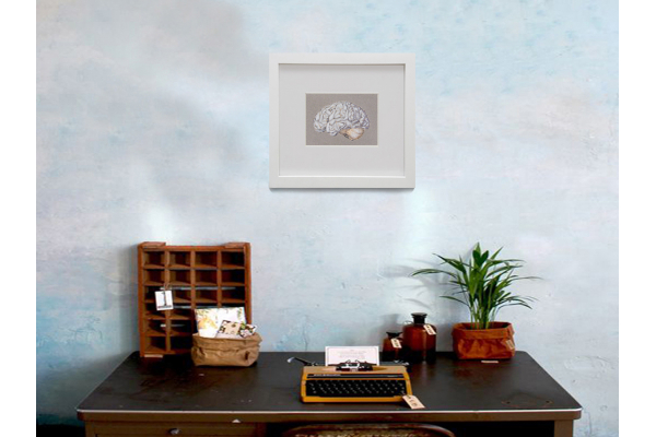 Anatomical Brain. Paper Embroidery by Fabulous Cat Papers