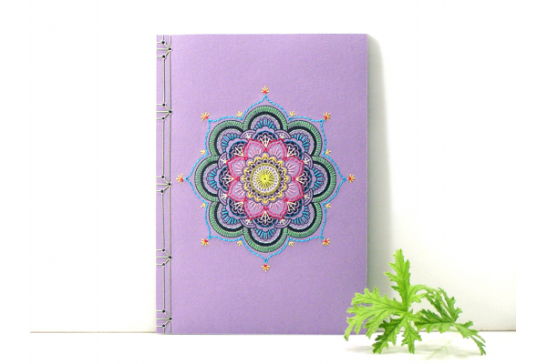 Purple Mandala. Embroidered Yoga Journal by Fabulous Cat Papers