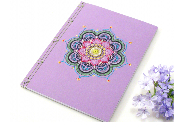 Purple Mandala. Embroidered Yoga Journal by Fabulous Cat Papers