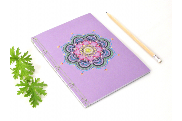 Purple Mandala. Embroidered Yoga Journal by Fabulous Cat Papers