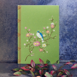 Spring Journal. Blooming Branch with a Little Blue Bird by Fabulous Cat Papers