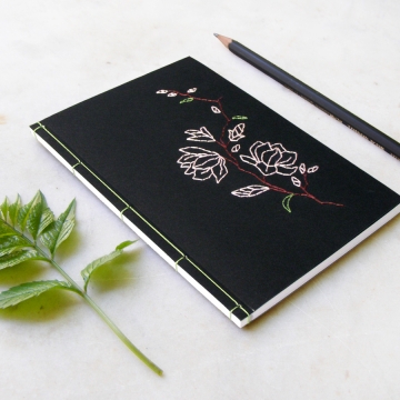 Magnolia. Small Floral Notebook on Black